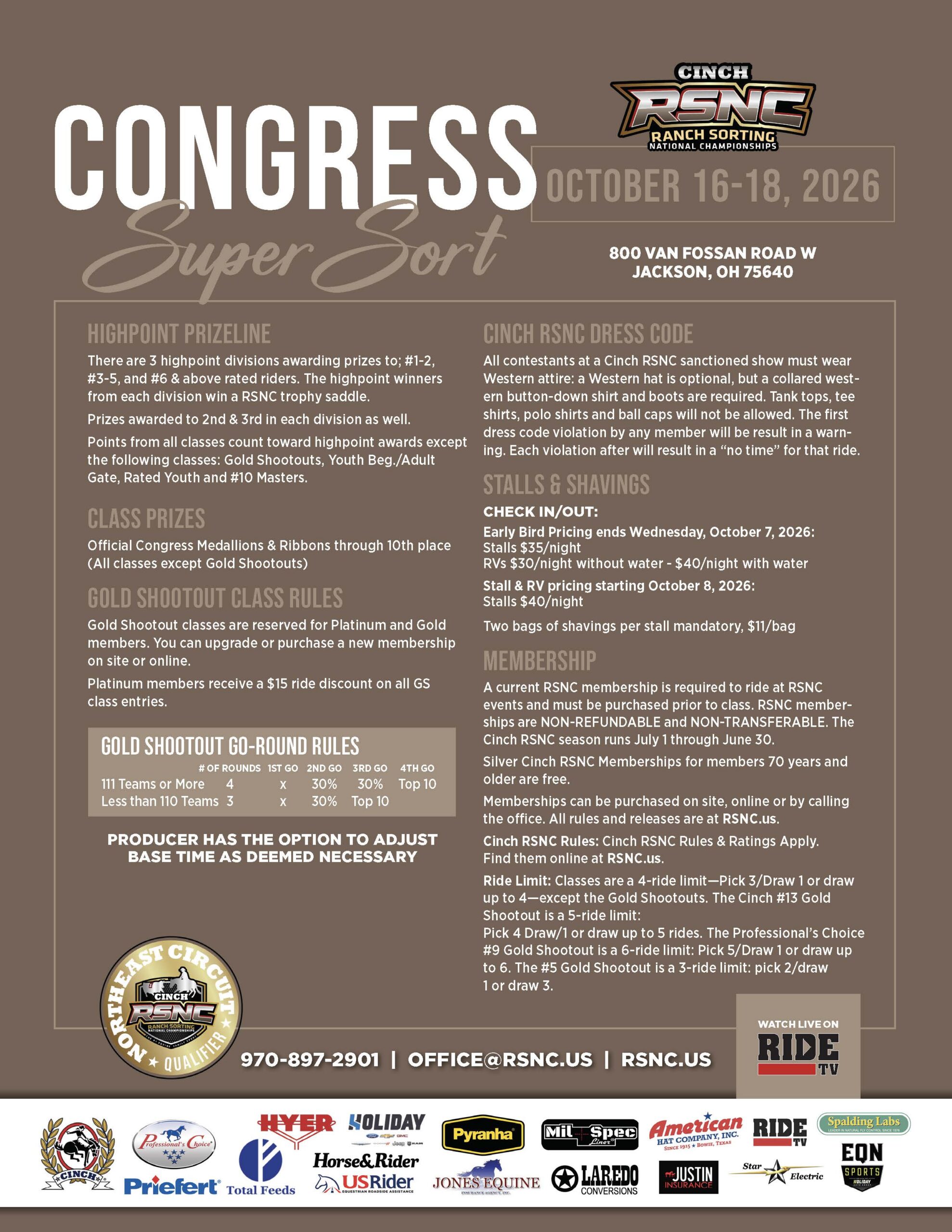 CINCH RSNC Congress Super Bowl promotional flyer for October 16-19, 2026 rodeo event in Jackson, Ohio