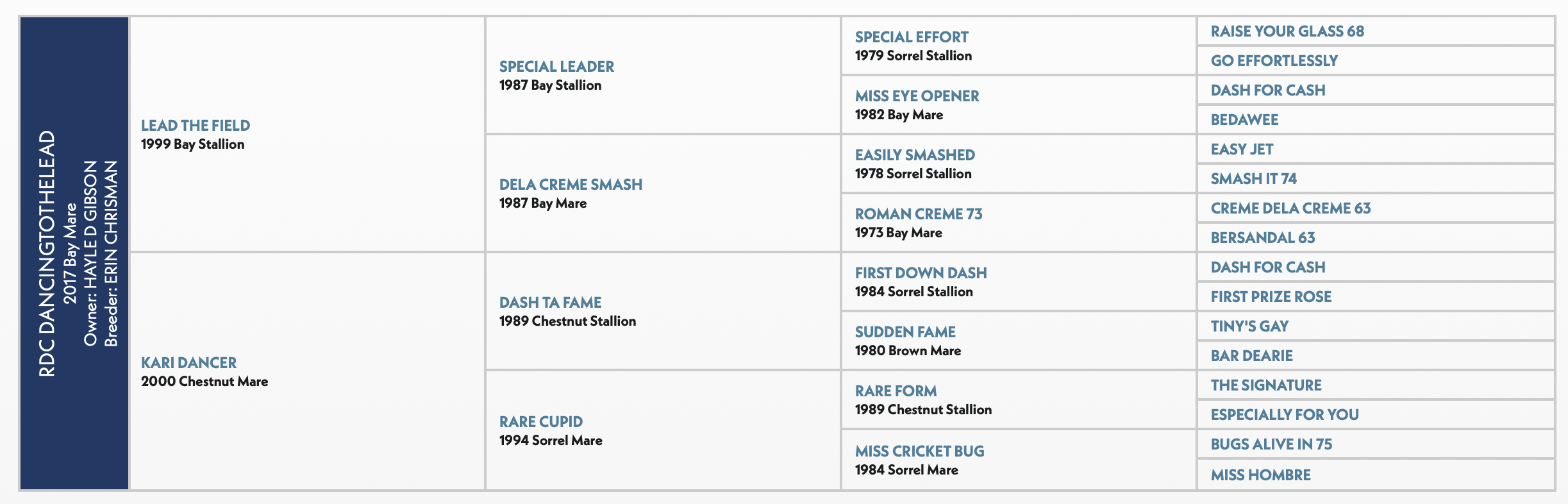 RDC DancingToTheLead horse pedigree