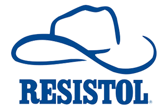 Resistol logo featuring a blue outlined cowboy hat above the brand's bold wordmark