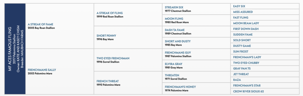 MF Aces Famous Fling horse pedigree