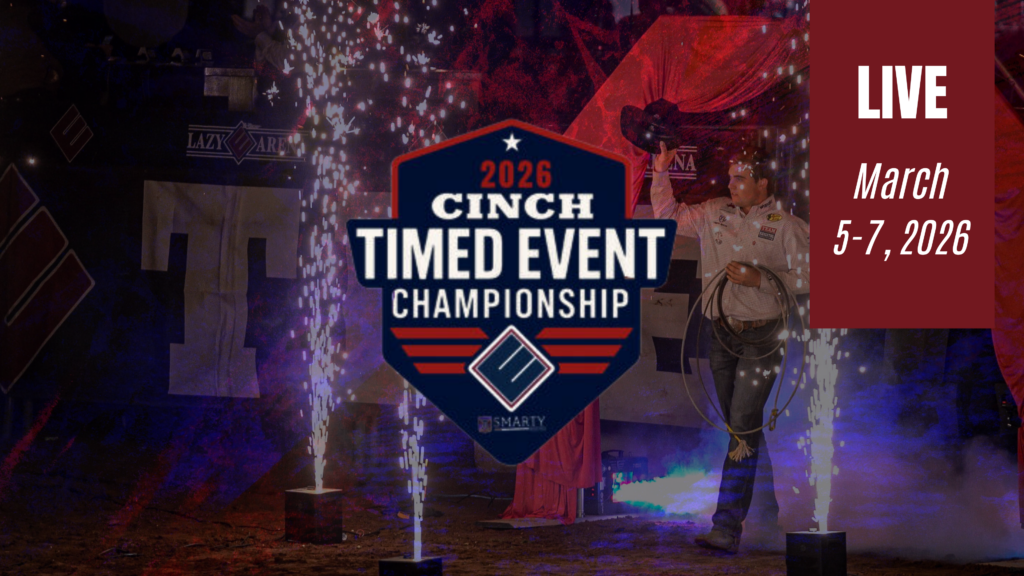 Cowboy in arena with confetti cannon at 2026 Cinch Timed Event Championship, March 5-7, 2026