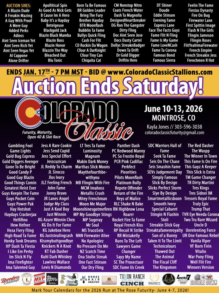 COlorado Classic graphic with participating stallions listed