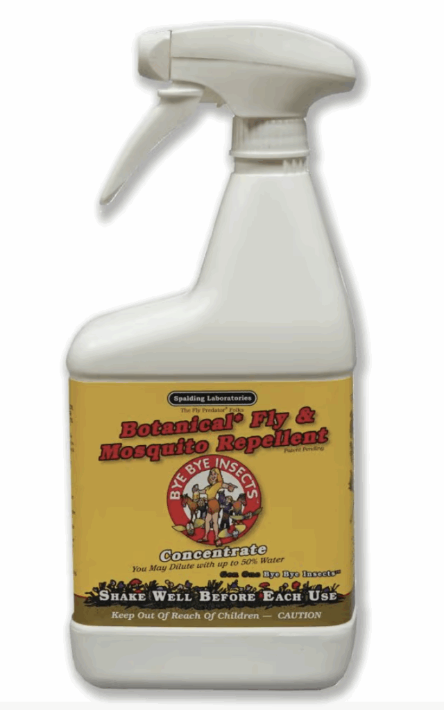 Bare Ranch Botanical Fly & Mosquito Repellent spray bottle with yellow label and trigger sprayer