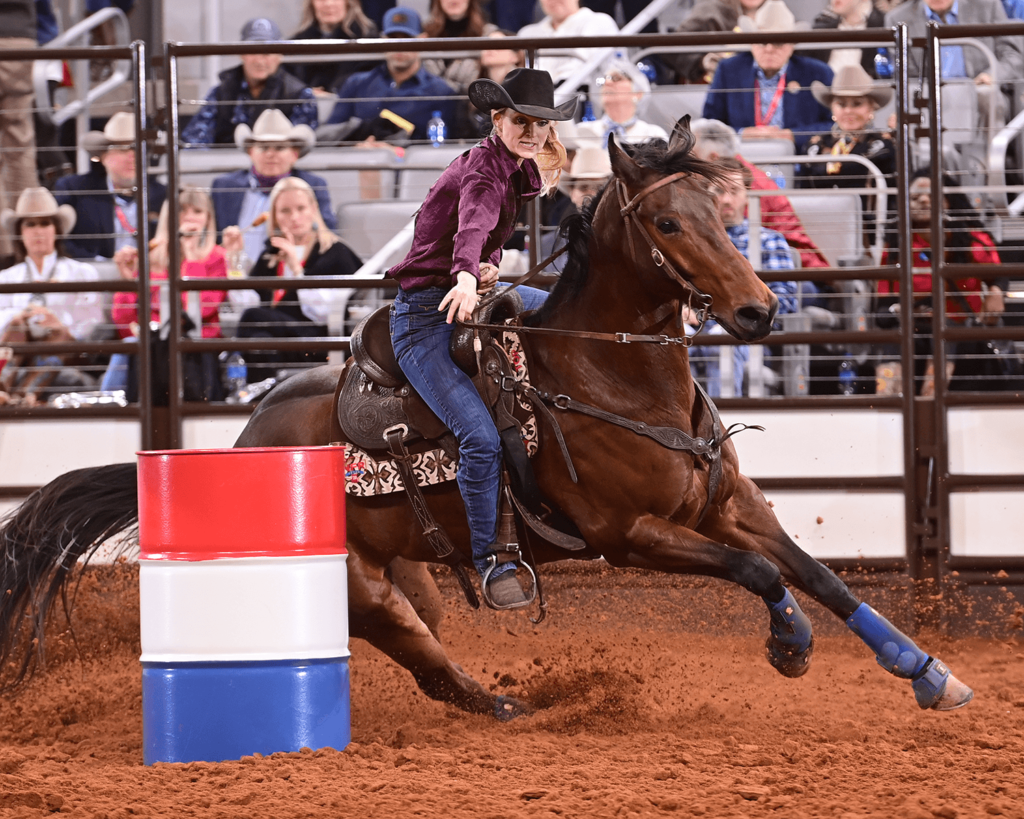 Wenda Johnson barrel racing at the 2022 Fort Worth Stock Show & Rodeo ProRodeo Tournament.