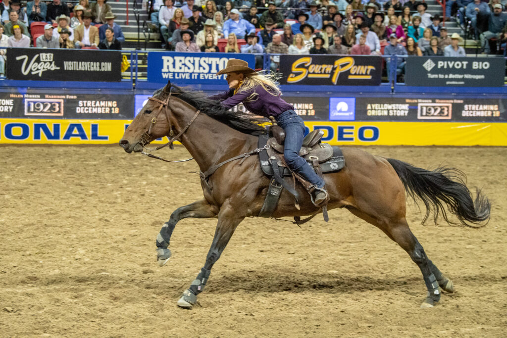 Wenda Johnson barrel racing at NFR.