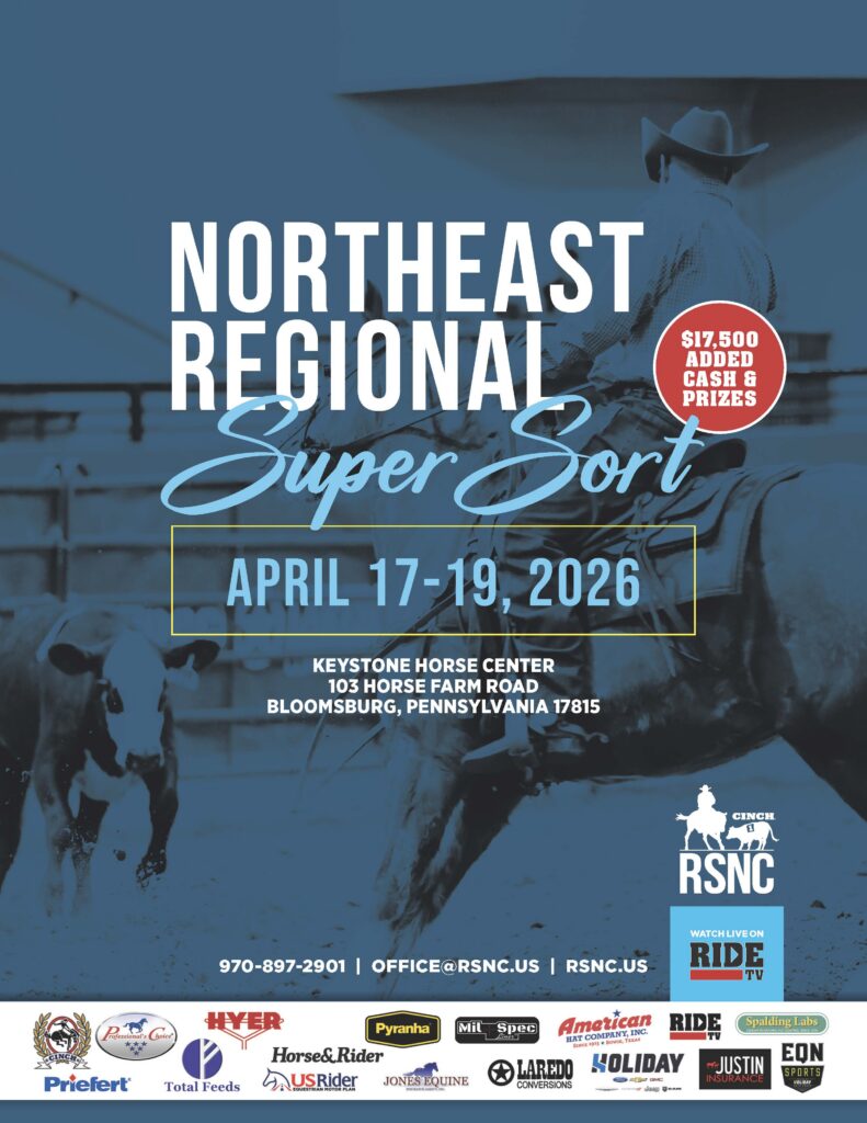 Event flyer for the Northeast Regional Super Sort, April 17-19, 2026, at Keystone Horse Center in Bloomsburg, Pennsylvania