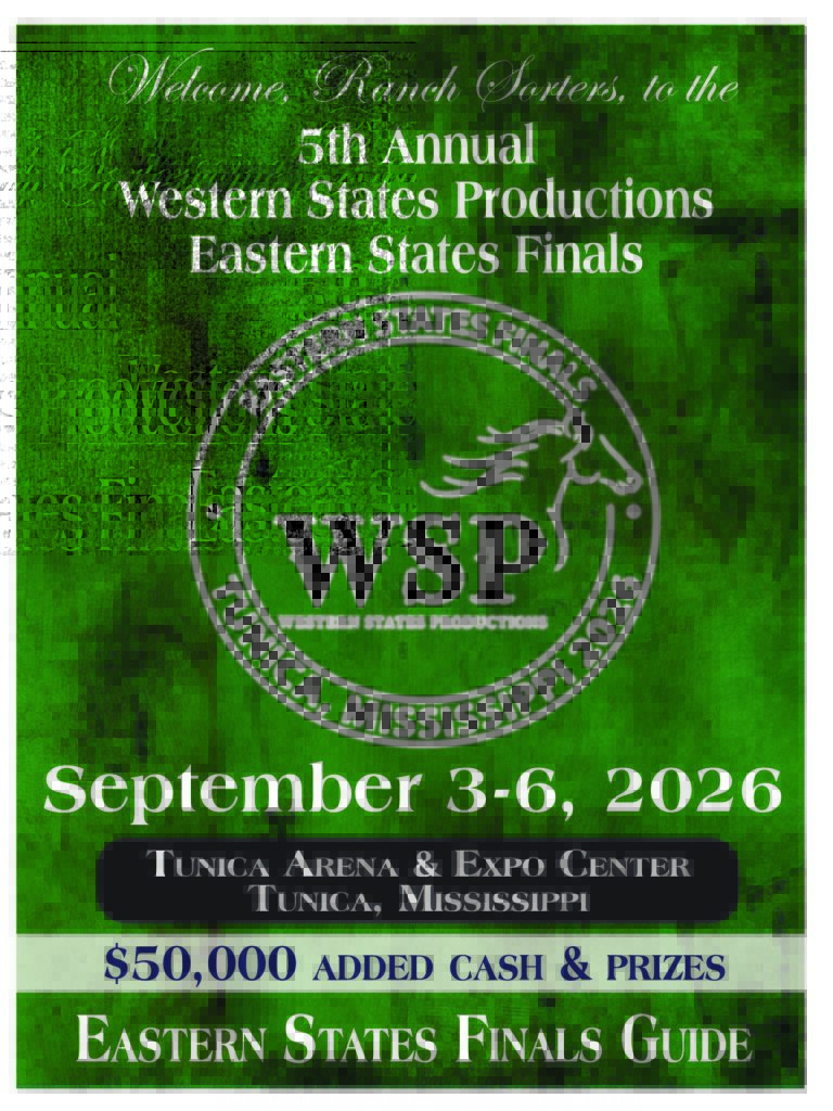 WSP 5th Annual Western States Productions Eastern States Finals event poster for September 3-6, 2026 in Tunica, Mississippi, featuring $50,000 added cash and prizes