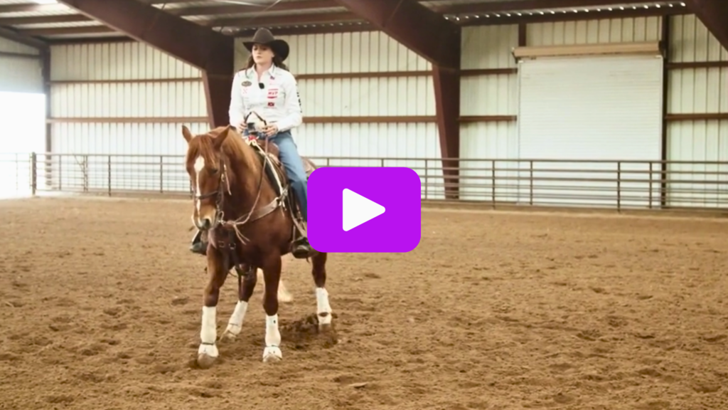 Shelby (Boisjoli) Meged backing up her horse as part of her warm-up routine for breakaway horses
