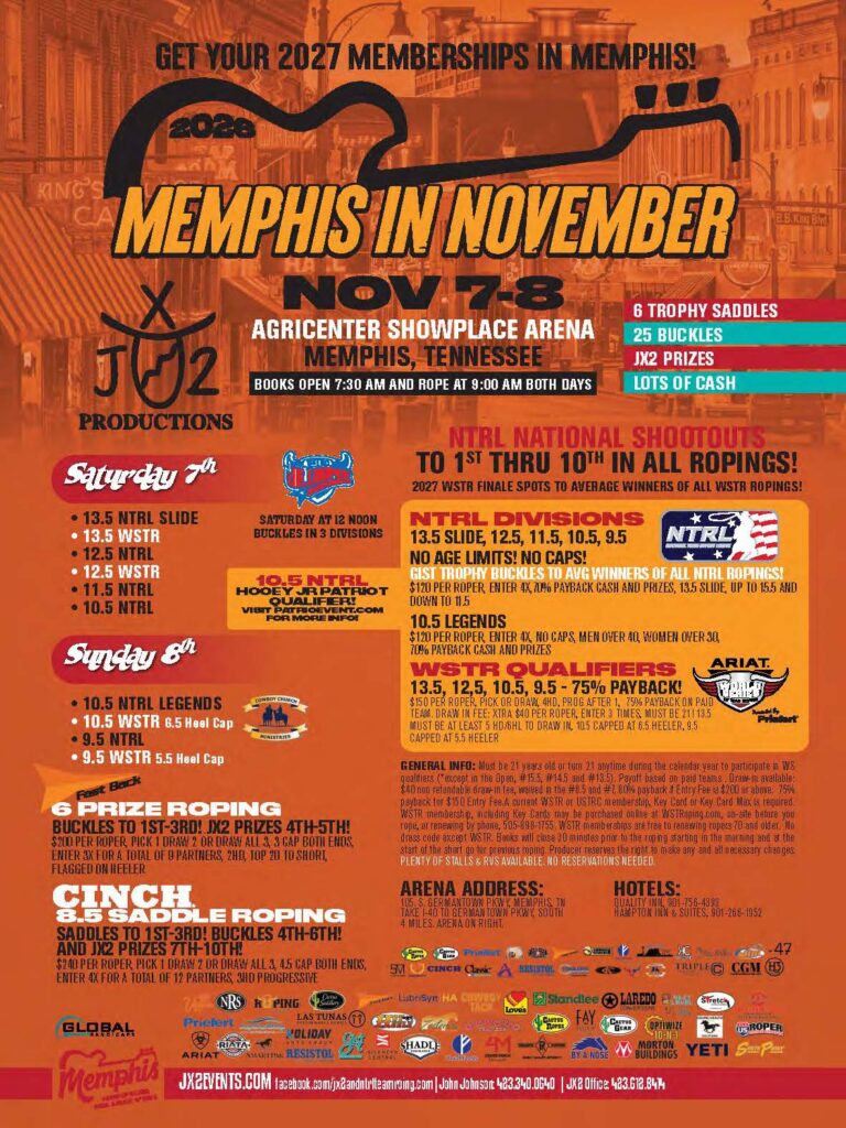Memphis in November 2027 NTRL rope event flyer advertising competitions Nov. 7-8 at Agricenter Showplace Arena in Memphis, Tennessee