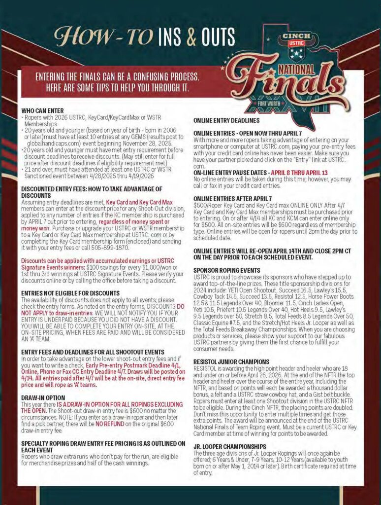 CINCH USTRC National Finals How-To guide with entry deadlines, eligibility requirements, and discount information for rodeo competitors