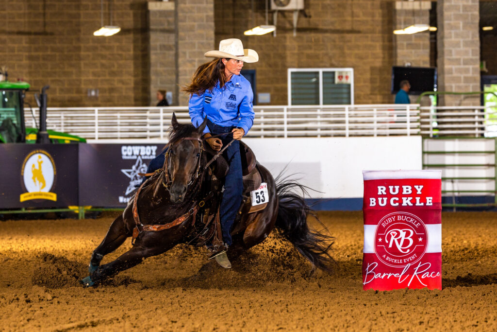 Hallie Hanssen turns a barrel at Ruby Buckle
