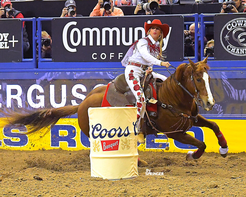 Margo Crowther barrel racing.